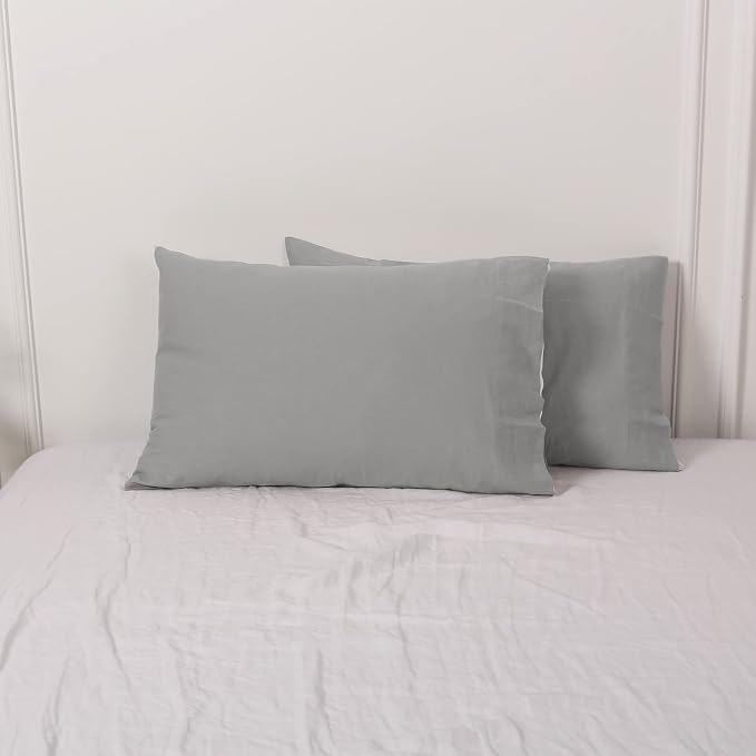 Simple&Opulence Linen Pillowcases 1 Pair Basic Style 55% Euro Linen 45% Cotton Blend Solid Color Flax Shams Set of 2, Standard Queen Size 20"x30", Grey