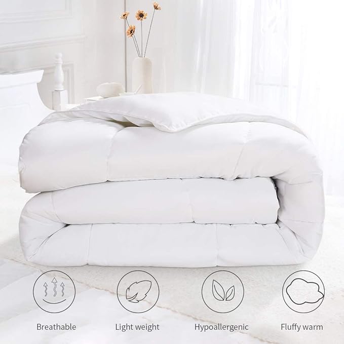 All Season Hypoallergenic Luxurious Down Alternative Cotton Comforter, Ultra-Soft 750 Fill-Power Eastern King Size Measure 118" x 110", White