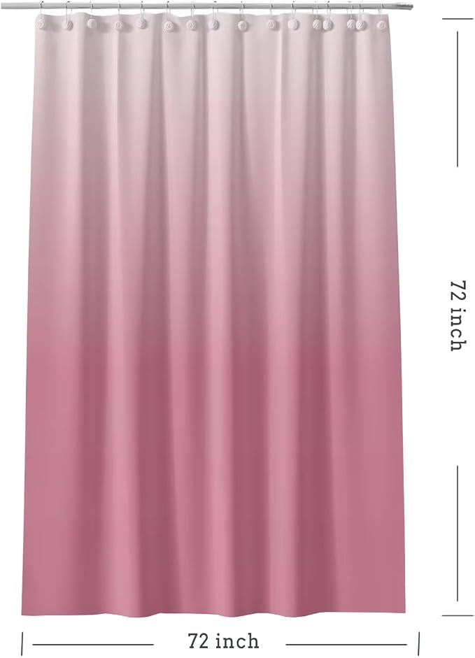 TIKABC Gradient Pink Shower Curtain Liner, 4G PEVA Shower Liner, Plastic Waterproof Shower Curtains, 72x72 inch with Grommet Holes 3 Magnetic Weights