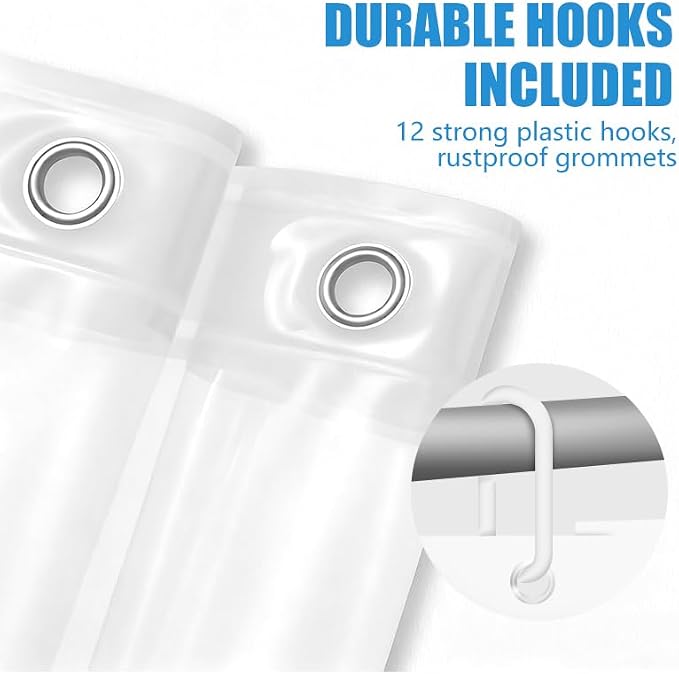 Clear Shower Curtain Liner, 72x72 PEVA Bath Shower Curtain Liner with 12 Plastic Hooks Lightweight Waterproof