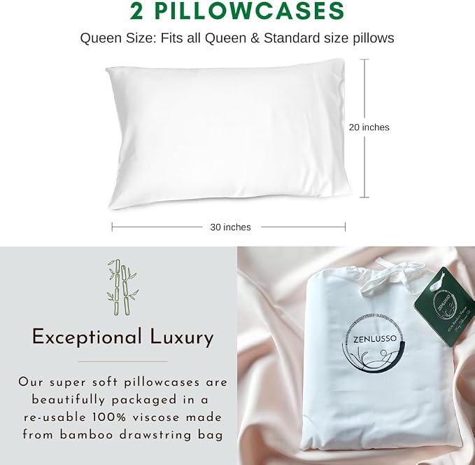 Pillowcases 100% Viscose Made from Bamboo Pillow Cases, Cooling, Luxuriously Soft, Envelope Closure, 300 Thread Count (Blush, Queen)