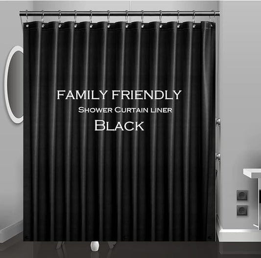 Black Plastic Shower Curtain Liner, 72x72 Inch Thin Lightweight Black Plastic Bathroom Shower Showroom Inner Curtain with Rustproof Metal Grommet Holes and Weighted Magnets