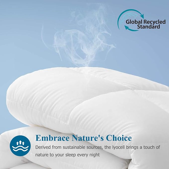 Dafinner 100% Cotton Cover Comforter Full Size, Ultra-Soft Down Alternative Duvet Insert with Lyocell & Climaloft™ Blend Fill, Breathable Microfiber Comforter for All-Season (82x86”, White)