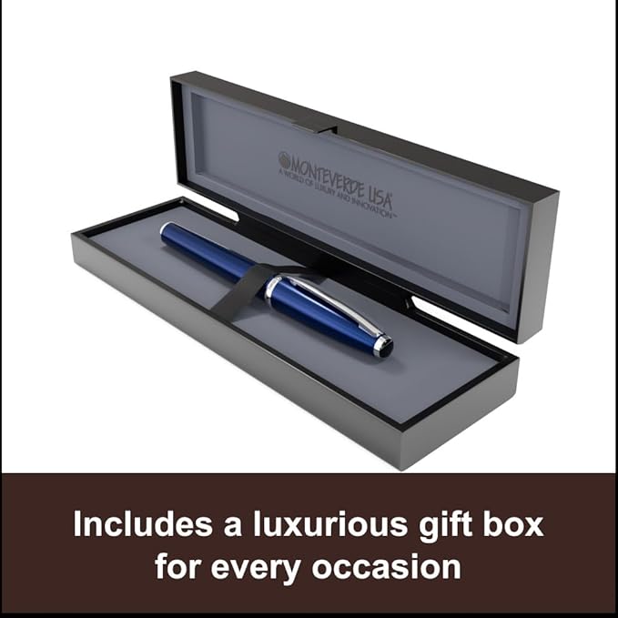 Monteverde USA Aldo Domani Fountain Pen Blue - Stub Nib - Luxury Writing Pen - JoWo Stainless Steel Nib - Smooth Ink Flow - Refillable - Gift Box Included
