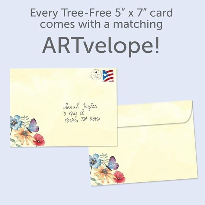 Tree-Free Greetings - Birthday Cards - Artful Designs - 1 Card + Matching Envelope - Made in USA - 100% Recycled Paper - 5"x7" - Happy Butterflies (GO65471)
