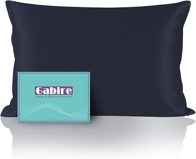 Gabire Mulberry Silk Pillowcase for Hair and Skin Cool Pillow Cases Both Sides Real Silk Pillowcases Organic Silk Pillowcase with Hidden Zipper, Navy Blue, King (20"×36")