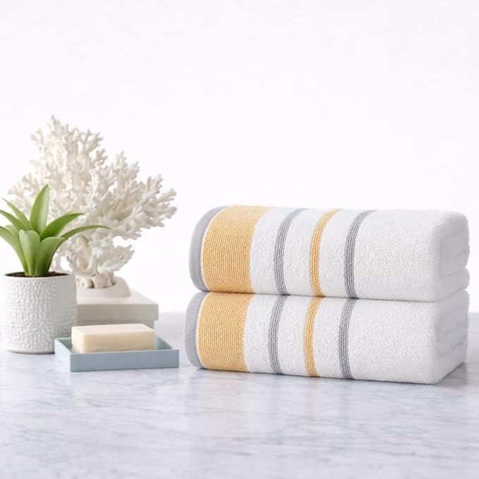 CASA COPENHAGEN White Bay 2Pcs 100% Egyptian Cotton Large Designer Bathsheet Towels Gift Set- Grey - Gold, 600GSM, 35"x70" 2Bath Sheet Towels for Bathroom (Gift Set for Women & Men)
