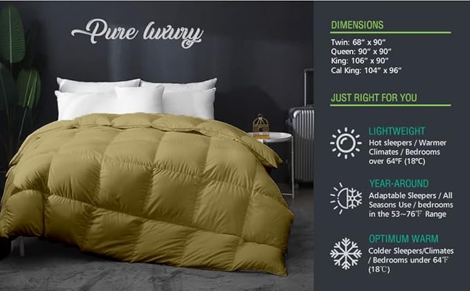 9.8 NEWTON Eco Friendly Oversized King Comforter 120x132 Down Alternative for All Season,Toupe Quilted Duvet Insert with All Side Corner Tabs Microfiber Silicon Mix 700+ Fill Power Comforter
