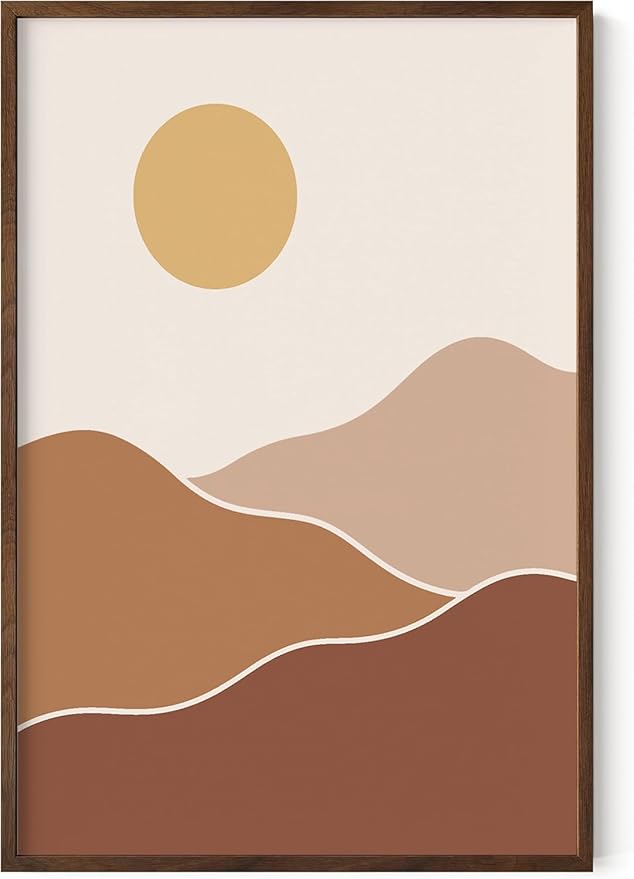 Organic Abstract Shapes Wall Art Minimalist Botanical Silhouette Earth Tones Terracotta Mid Century Modern 24x36 Inch Oak Wood Walnut Framed Scandi Boho Print for Home Office