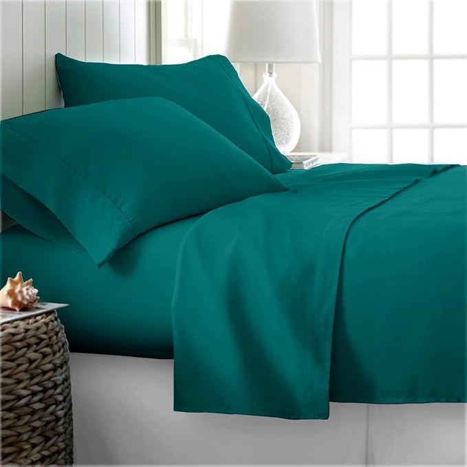 Organic Cotton Bed Sheets Set - 400TC Cal-King Size Ultra Teal - 4 Piece Bedding - 100% GOTS Certified, Soft Silky Shiny, Luxury Finish Bedsheets - Fits 15" Deep Pocket Mattress