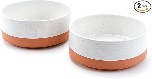 SPUNKYJUNKY Ceramic Dog and Cat Bowls 2 Pack, 5.1'' Dog and Cat Food Water Double Feeding Bowls Non-Slip for Cats and Puppy Small Sized Breed Microwave Dishwasher Safe - 13.5 OZ, 2pcs, Pattern White