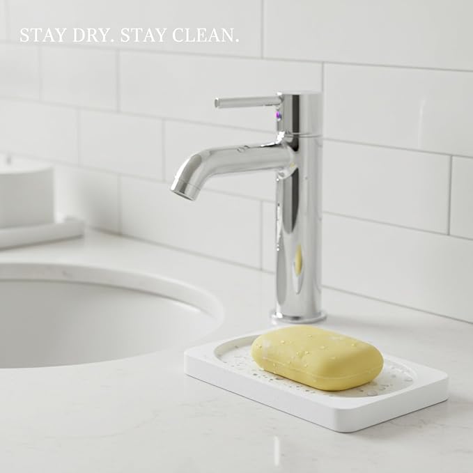 Diatomaceous Earth Stone Soap Dish, Bathroom Tray for Bar Soap, White