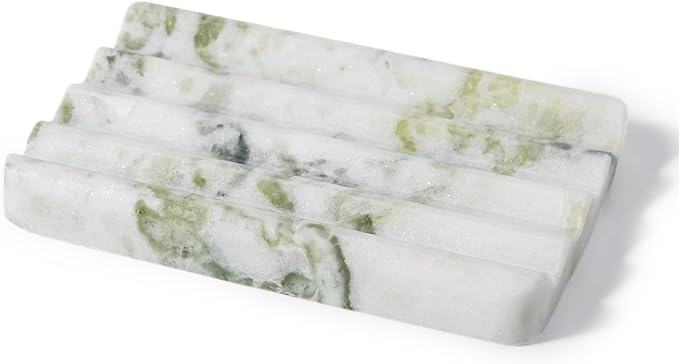 Karibiber Marble Soap Dish, Large Stone Bar Soap Holder Shower, Green Bathroom Soaps Saver, Easy Cleaning Natural Stone Sponge Holder for Kitchen Sink, Executive Jewelry Ring Tray