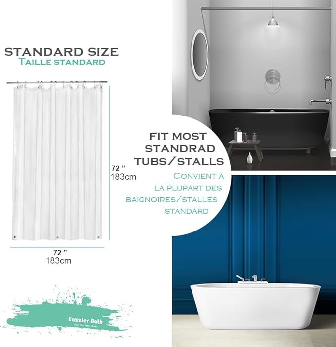 Clear Plastic Shower Curtain Liner, 72x72 Inch Thin Lightweight Transparent Plastic Bathroom Shower Showroom Inner Curtain with Rustproof Metal Grommet Holes and Weighted Magnets