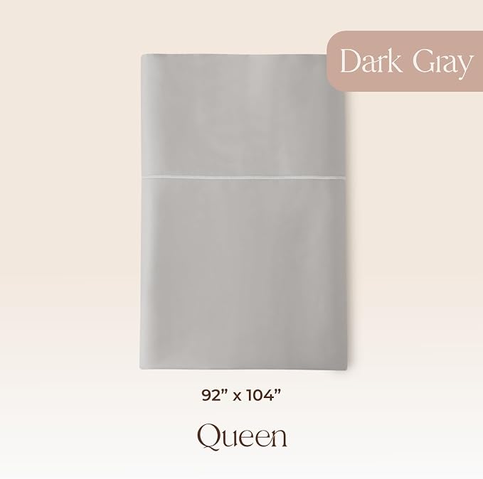 Certified Organic Queen Flat Sheet Only - 100% Organic Cotton Top Sheet with Luxurious Soft and Breathable 300 Thread Count Sateen Weave Finish - GOTS & Fairtrade Certified (Classic Grey, Queen)