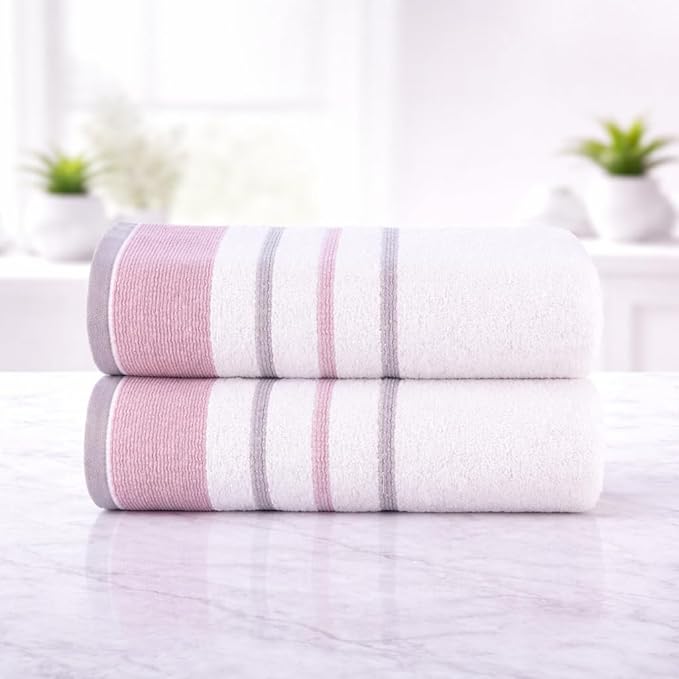 CASA COPENHAGEN White Bay 2Pcs 100% Egyptian Cotton Large Designer Bathsheet Towels Gift Set- Grey - Purple, 600GSM, 35"x70" 2Bath Sheet Towels for Bathroom (Gift Set for Women & Men)