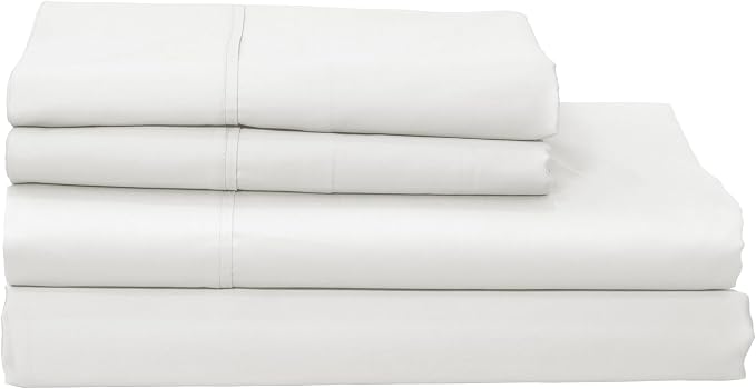 Organic Cotton Long Staple Silky Soft Single Pick Sateen Bed Sheet Set - Luxurious & Premium Hotel Quality - GOTS Certified - Solid Dyed (White, King (U.S. Standard))