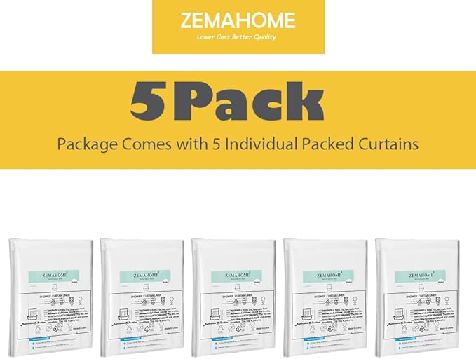 ZEMAHOME 5 Pack PEVA Plastic Shower Curtain Liner Premium Light Weight 72" x 72" Clear Bathroom Shower Showroom Curtain Liner with Rustproof Metal Gromments and Weighted Magnet