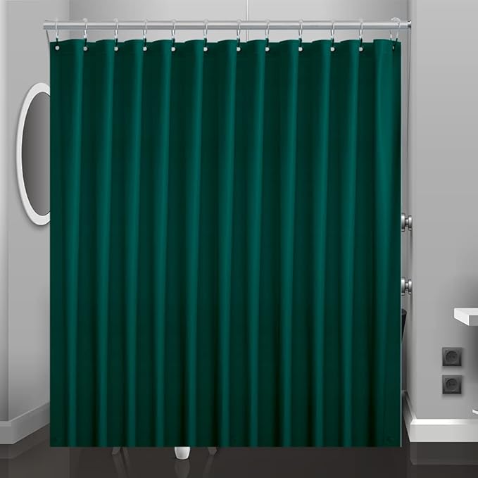 Dark Green Plastic Shower Curtain Or Liner, 72x72 Inch Lightweight Plastic Bathroom Shower Showroom Inner Curtain with Rustproof Metal Grommet Holes and Weighted Magnets