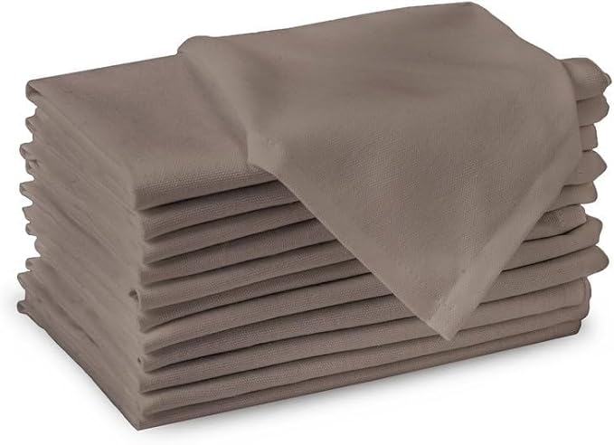 Set of 12 Cloth Napkins, 18 X 18 Inches, 100% Cotton Premium Quality Cloth Napkins with Mitered Corners Ultra Soft Absorbent Dinner Table Cloth Decor Oversized Napkins for Parties, Grey Beige