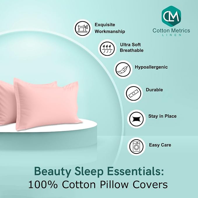 2 Pack Pillow Shams Queen Size 20x30 – 600 Thread Count 100% Organic Cotton Pink Pillow Covers with 2 Inch Flange, Soft & Smooth Premium Hotel-Quality Pillowcases Set of 2