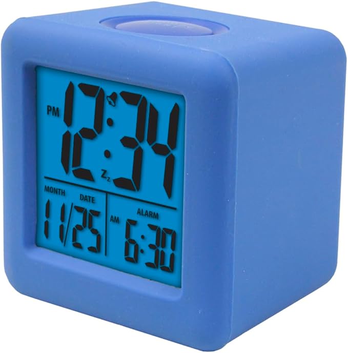 Equity 70913 Digital Blue Silicone Cube Alarm Clock with On-Demand Backlight
