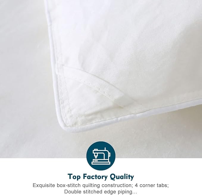Feathers Down Comforter Twin - 100% Organic Cotton Quilted Medium Warm All Seasons Duvet Insert or Stand-Alone Comforter (68x90, Ivory White)