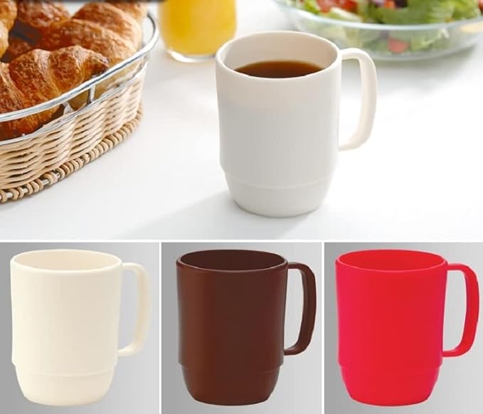 JapanBargain 3091, Japanese Plastic Mug 12oz, Unbreakable Coffee Mug for Camping, Kids Milk Juice Tea Water Cup, Microwave Safe, Made in Japan, Red, 10 Pack