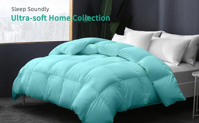 Eco Friendly Comforter California King Size Comforter, Soft Aqua Comforter, Down Alternative Comforter Cooling Bed Comforter, Fluffy Aqua Box Design California King - 96"x102"