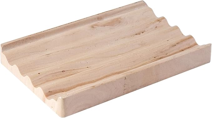 Karibiber Soap Holder, Marble Soap Dish for Shower, Bar Soaps Holder with Water Ripple Design, Easy Cleaning Soaps Saver for Kitchen Sink，Bathroom, Executive Indian Natural Stone Soap Tray(Phalodi)