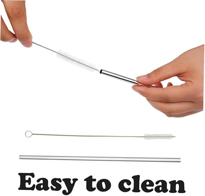 Unomor 8-Piece Reusable Stainless Steel Drinking Straws Set 304 Food-Grade Steel with Silicone Tips for Smoothies Bubble Tea Includes Straight and Curved Straws with Cleaning Brush