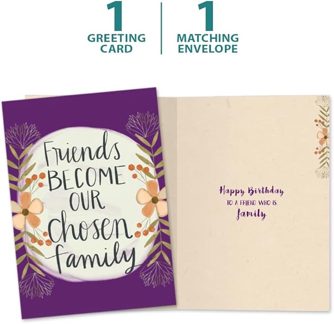 Tree-Free Greetings - Birthday Card - Artful Designs - 1 Card + Matching Envelope - Made in USA - 100% Recycled Paper - 5 x 7 - Chosen Family (GO65247)