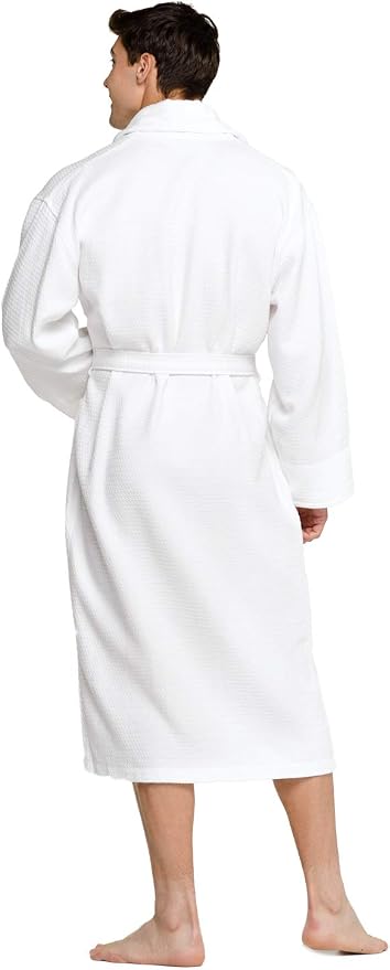 Turquaz 100% Turkish Cotton White Waffle Kimono Unisex Spa Robe