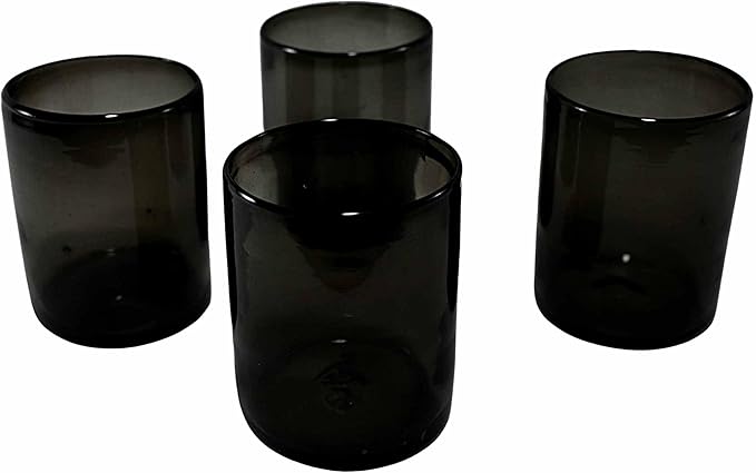 MAREY Hand Blown Drinking Glasses Artisan Crafted from Mexico Set of 6 pieces (Smoke) (Old Fashioned 10 Fl. Oz.)