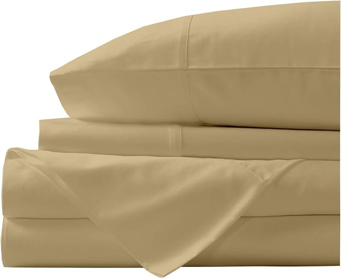 Organic Cotton Bed Sheets Set - 400TC King Size Ultra Beige - 4 Piece Bedding - 100% GOTS Certified, Soft Silky Shiny, Luxury Finish Bedsheets - Fits 15" Deep Pocket Mattress
