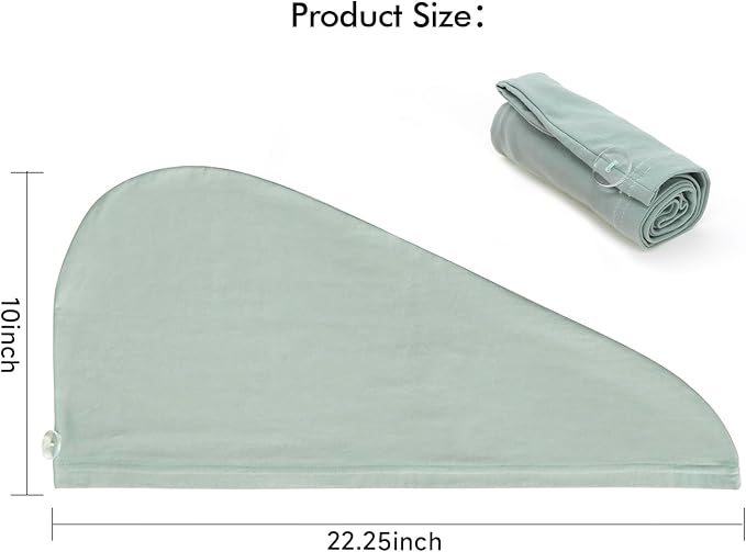 T-Shirt Hair Plopping Towel for All Textures - Cotton Blend Water Absorption Turban with Secure Button - Moisture Gentle Styling and Setting Wrap - Sage