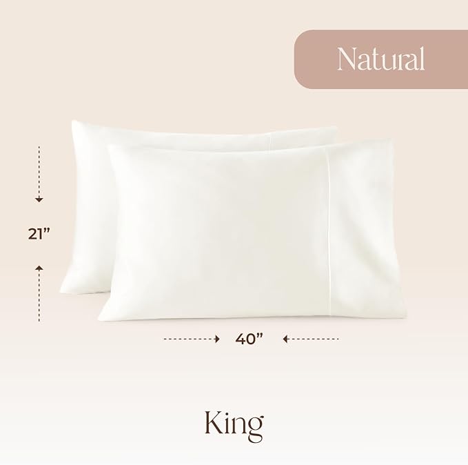 100% Organic Cotton Pillow Cases King Size Set of 2-100% Cotton Pillowcases GOTS Certified 300 Thread Count - Naturally Cooling Comfortable Breathable & Soft Pillow Cases (Natural, King)
