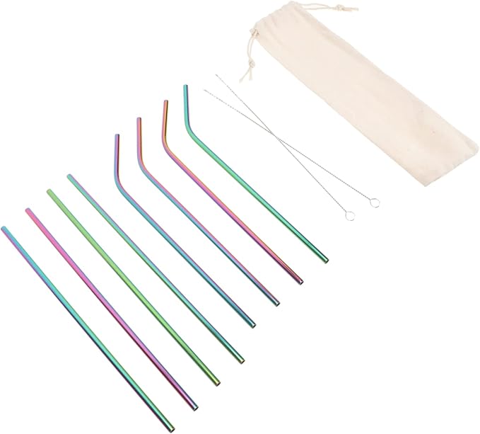 Luxshiny 304 Stainless Steel Straws Set 11-Piece Reusable Drinking Straws with Cleaning Brush and Storage Bag for Smoothies Juices and Beverages
