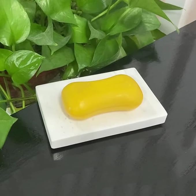 Natural Smooth Real Marble Soap Dish/Facial Sponge Holder/Bathroom Makeup Sponge Tray with Draining Hole (Volakas White)