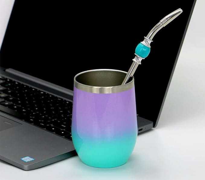 Premium Yerba Mate Straws - Reusable Stainless Steel Bombilla Straw with Colorful Beads - Set with Removable Head Filter (Blue)