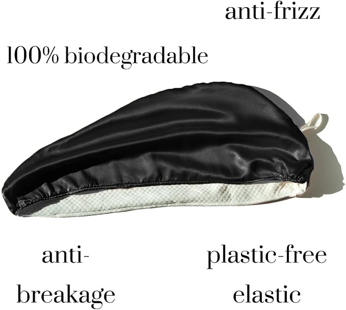Cool Mom's Closet Pure Silk Hair Towel | Towel for Hair Satin Hair Wrap Curly Hair Towel Plopping Towel Curly Hair Plop Bamboo Cotton | Sustainable Handmade in FL (Black, X-Large)