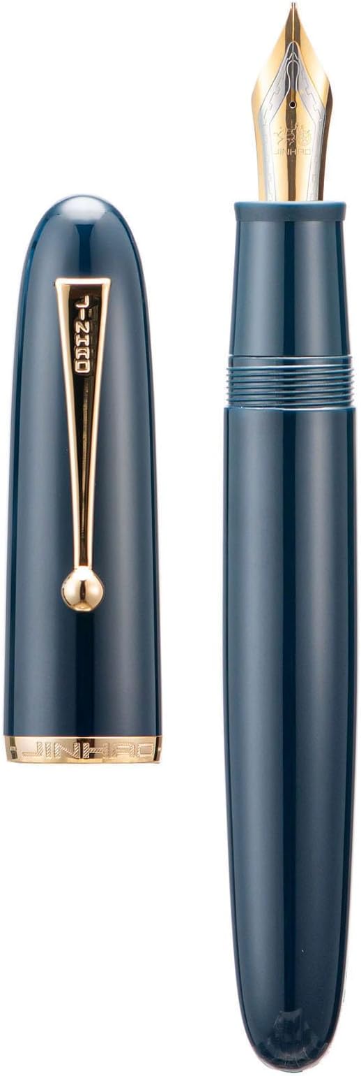 Jinhao 9019 DaDao Series Fountain Pen, Size 8 Fine Nib with Large Ink Converter, Dark Blue Acrylic Design Smooth Writing Pen (Gold Trim)