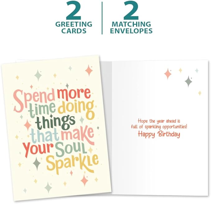 Tree-Free Greetings - Birthday Cards - Artful Designs - 2 Cards + Matching Envelopes - Made in USA - 100% Recycled Paper - 5 x 7 - Soul Sparkle (GT65292)