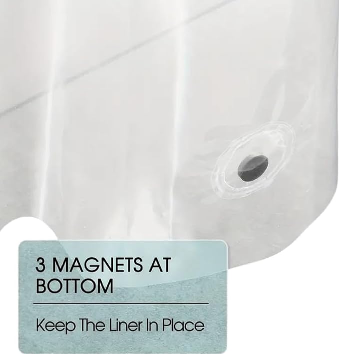Dependable Industries inc. Essentials Bathroom Magnetized Shower Curtain Liner with Metal Grommets Waterproof (Super Clear)