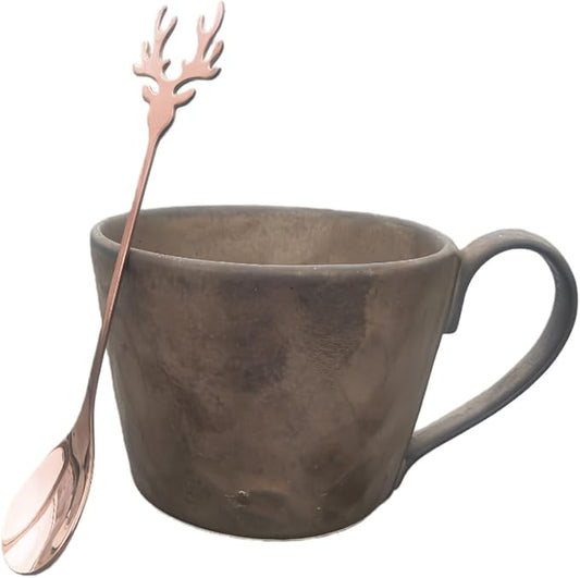 Vintage Ceramic Coffee Mug (with Handle), Handcrafted Lead-Free Ceramic Artistic Latte Cappuccino Espresso Tassee with Coffee Spoon, Coffee Mug, Tea Cup, Milk Tea Cup, 11.5oz