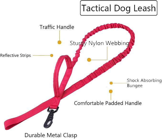 Tactical Dog Collar and Leash Set Adjustable Military Nylon Dog Collar with Control Handle and Heavy Duty Metal Buckle for Large Dogs（Red L