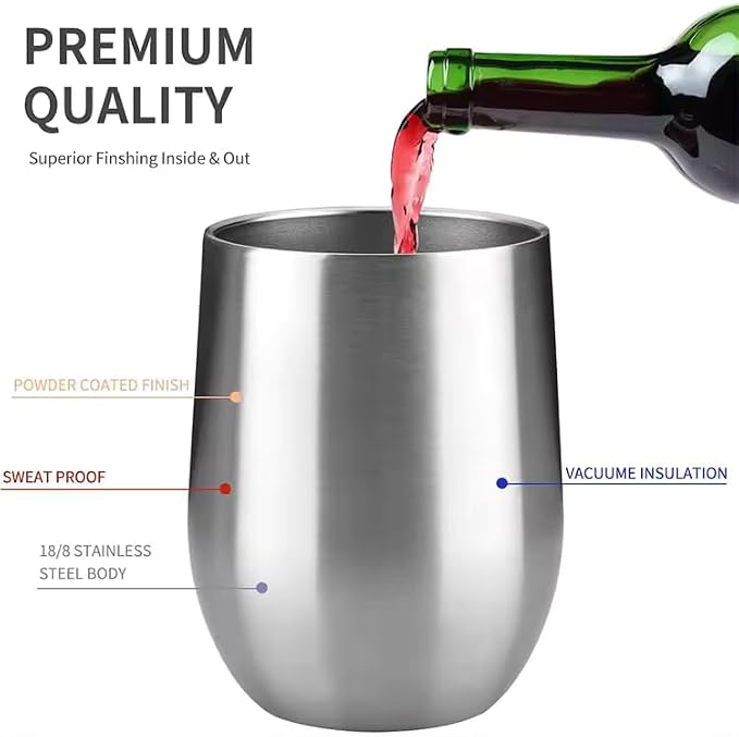 Generic Insulated Cup Tumblers 2 Pack 12 oz - Wine Cups with Lids and Straws Set, Reusable Stainless Steel Water Bottle, Travel Mug, Tumblers for Women Men Him Her, SilverCup12oz2PackStr