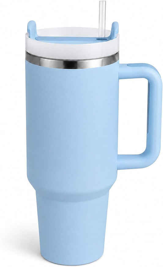 Pandance 40 oz Tumbler with Handle, Tumbler with Lid and Straw(Blue) | Stainless Steel Vacuum Insulated Travel Mug, Sturdy Screw-on lid, Cup Holder Friendly, Large Capacity Cup For Iced Coffee