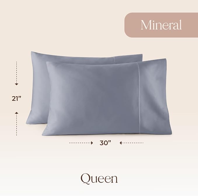 100% Organic Cotton Pillow Cases Queen Size Set of 2-100% Cotton Pillowcases GOTS Certified 300 Thread Count - Naturally Cooling Comfortable Breathable & Soft Pillow Cases (Mineral, Queen)