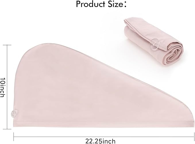 T-Shirt Hair Plopping Towel for All Textures - Cotton Blend Water Absorption Turban with Secure Button - Moisture Gentle Styling and Setting Wrap - Pink
